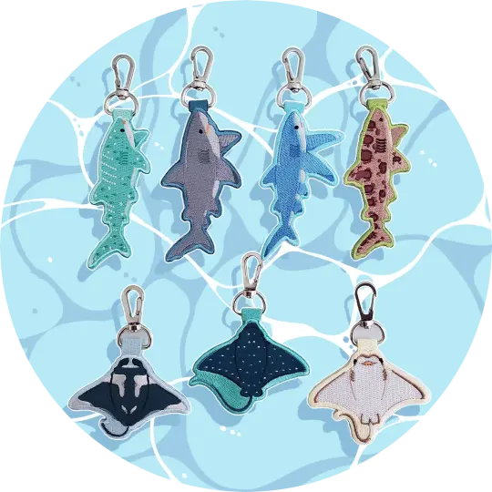 Elasmobranchs! Embroidered Keychains