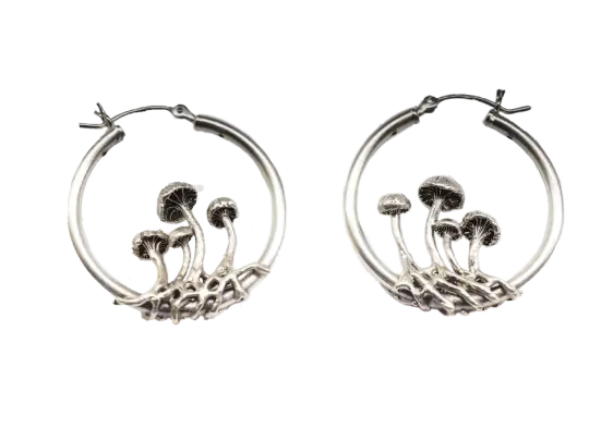 Small mushroom hoop earrings
