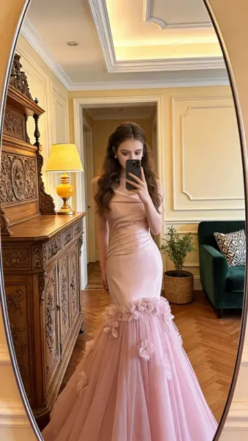 Pink strapless, fitted, bodycon, mermaid-style long ball gown/bridal dress R8593