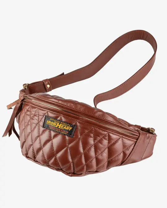 Diamond Stitched Leather Waist Bag - Brown
