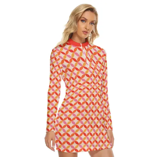 Mid Mod Dress, Hippie Geo Abstract Zipper Long Sleeve Dress, Gogo Dress, Shift Dress, 60s dress style, Mod 60s dress, Vintage style dress