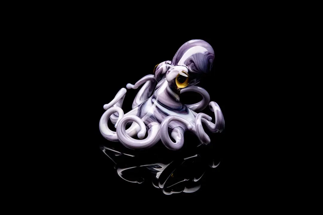 White-Purple Blown Glass Octopus glass figurine mini