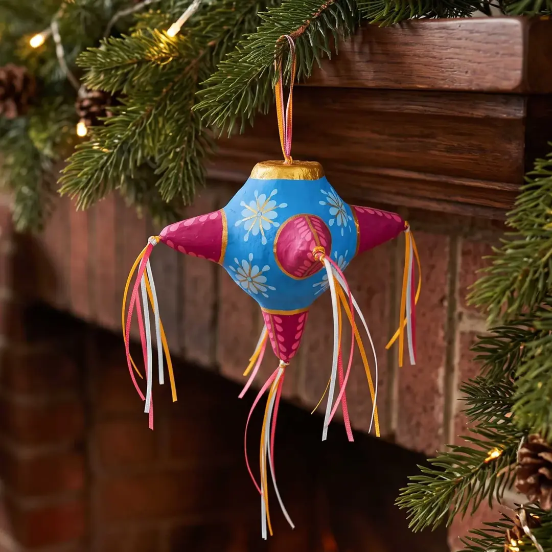 Papier Mǎche Estrella Piñata Ornaments with Tassels