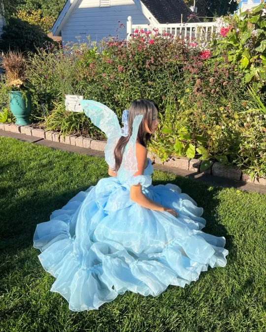 Silky Tulle Puffy Women's Prom Gown Blue Waist Fitted Maxi Evening Dress Birthday Dress — Fall Outfit 2026 New  RS3379