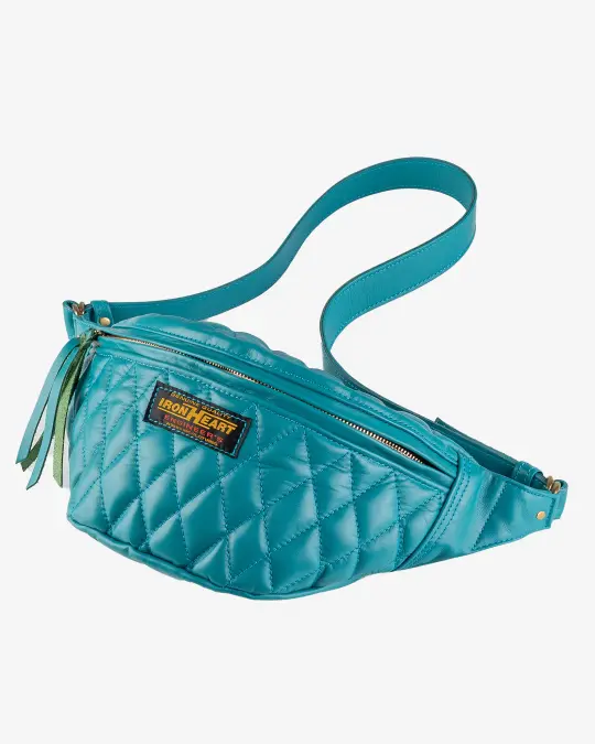 Diamond Stitched Leather Waist Bag - Blue