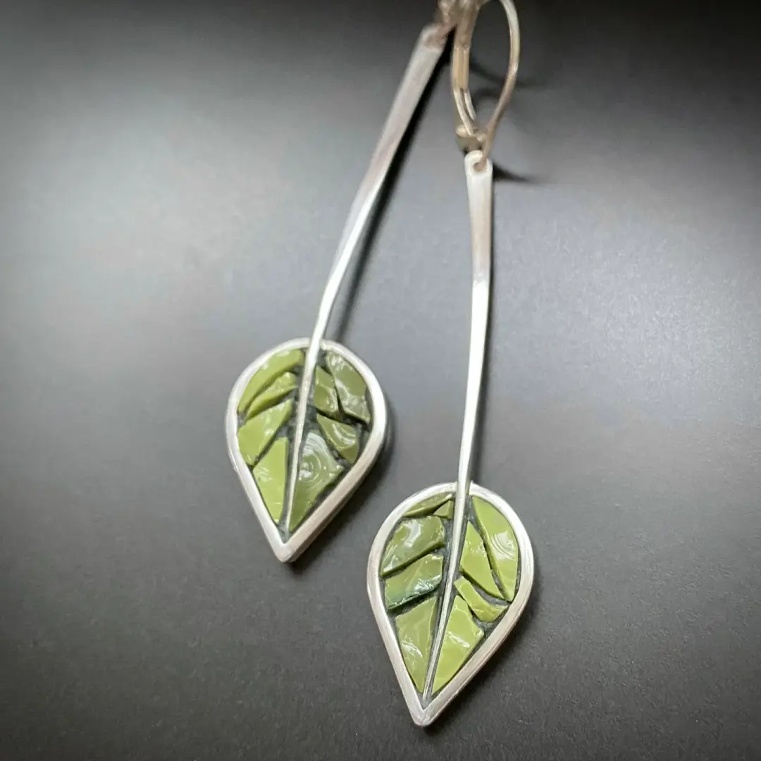 Green Leaves with Stem Earrings