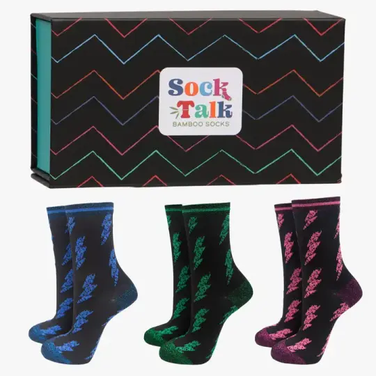 Lightning Bolt Glitter Bamboo Socks Gift Box Set