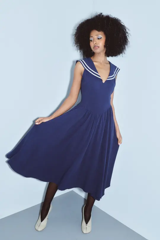 Maxi Sailor Dress Soft Linen Navy