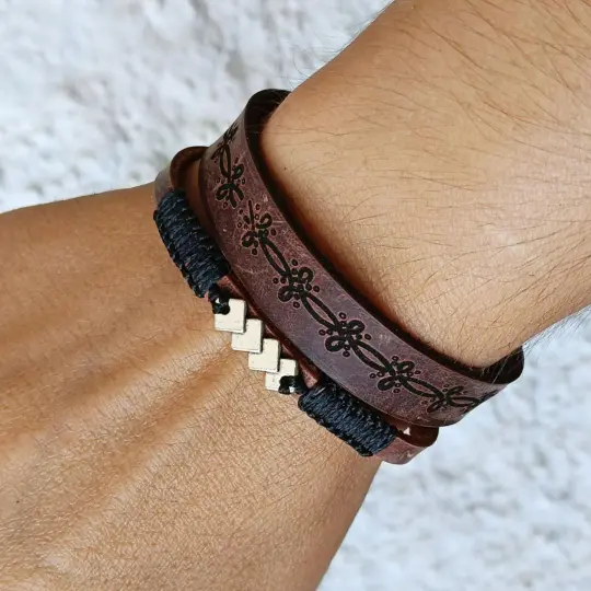 Unisex Brown Geometric Leather Bracelets Set