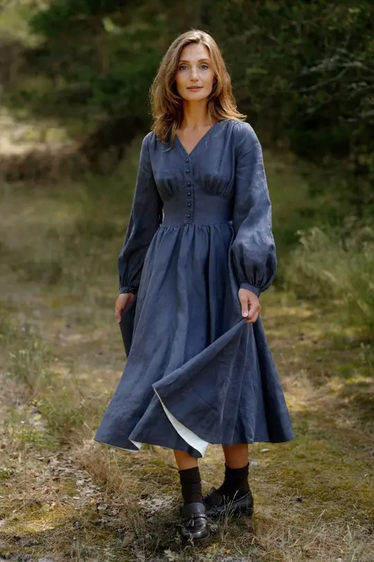 Diane – V-Neck Linen Midi Dress