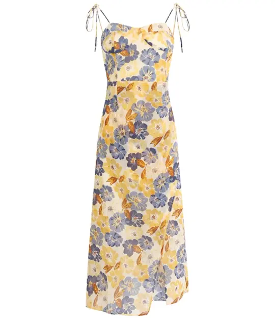 French holiday style niche yellow 2025 new floral high-end dress R2661