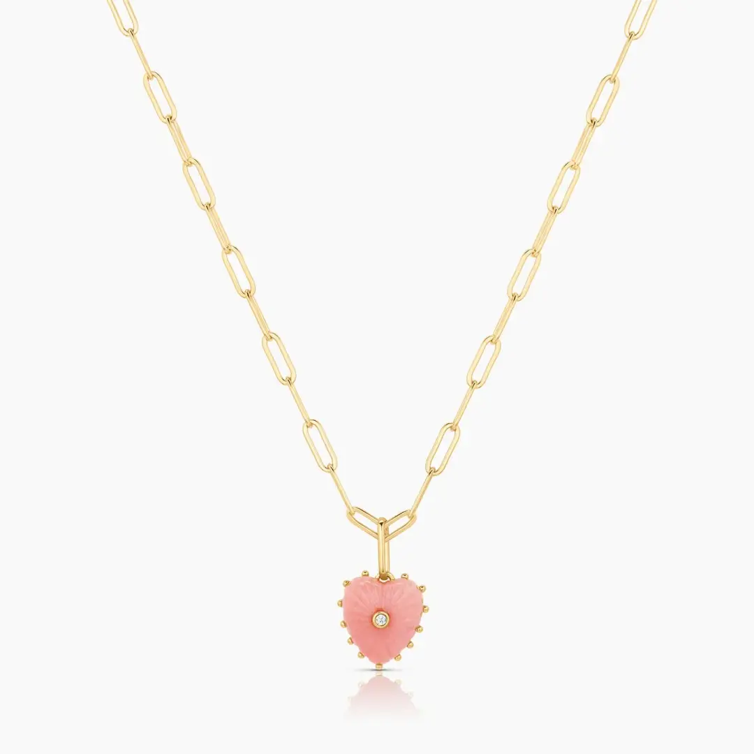 Thatch Jewelry Isabel Pink Heart Opal on Gold Paperclip Necklace