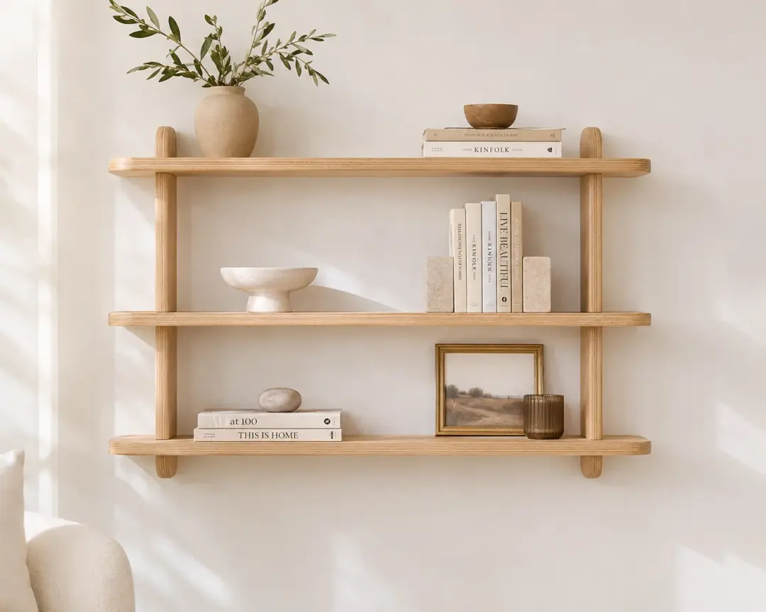 Wooden Wall Shelf – Scandinavian 3-Tier Birch Plywood Shelf
