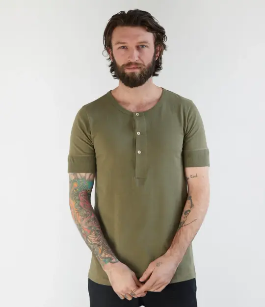207 Loopwheeled Classic Fit Midweight Short Sleeve Henley