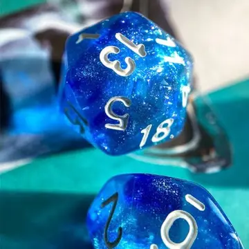 Two Blues Will O Wisp Dice Set – 7-Piece Ghostly Light DnD Dice