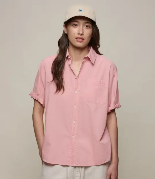 Lightweight Cotton Poplin Women's Shirt with Rolled-Up Sleeves
