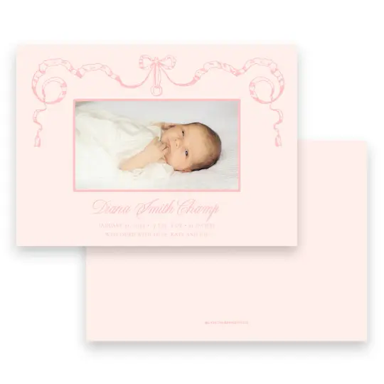 Vintage Petal Pink with Coral Bow "Merriest Little Christmas" Landscape Holiday Card