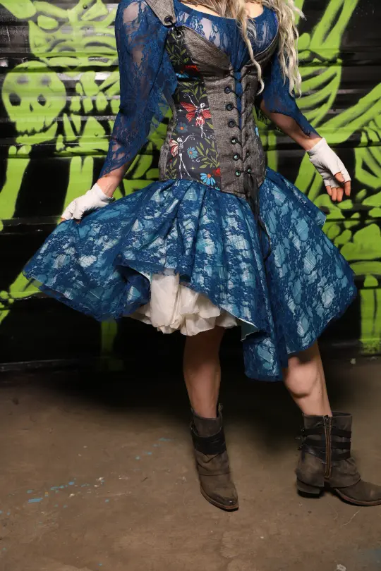 Mini Crescent Skirt in Glass Blue Pintuck & Cobolt Blue Lace - Spooky Saturday Part 7