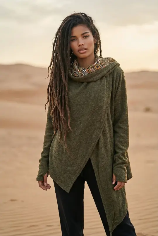 Nyx Hooded Sweater Cardigan Olive Mandala