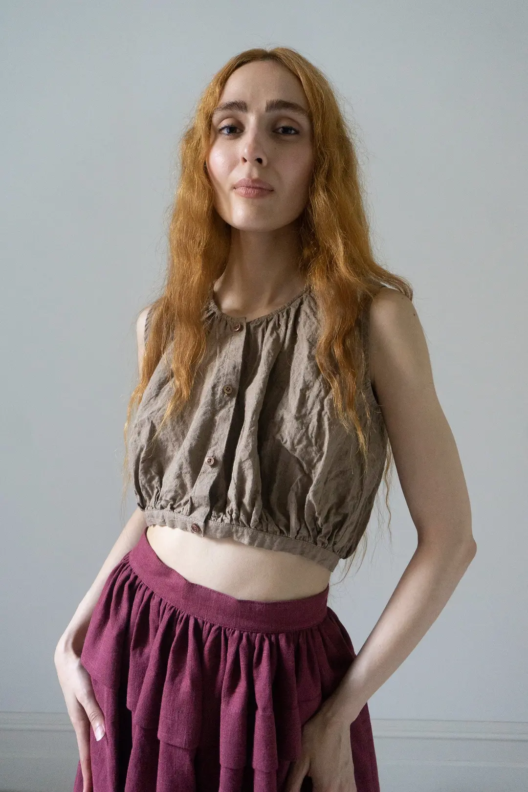 Viola Linen Top - Wheat