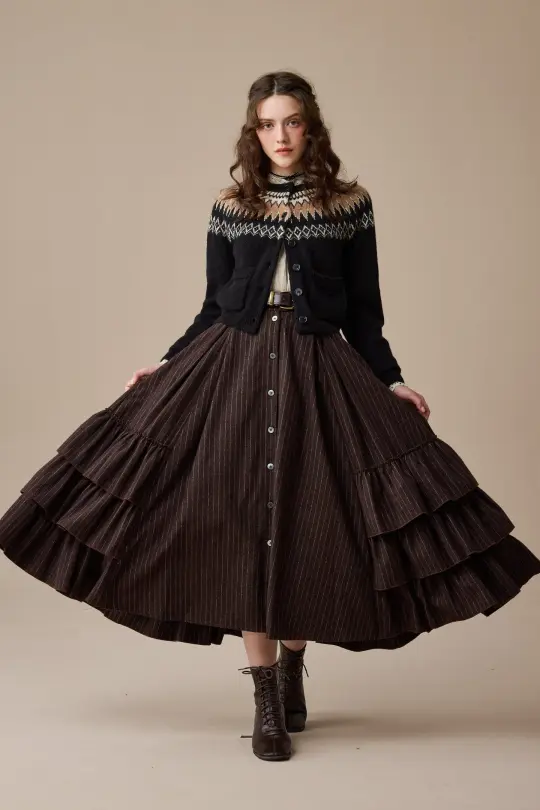 Kaite 18 |ruffled maxi wool skirt