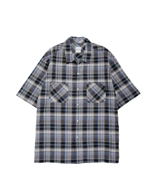 Sage de Cret Organic CO/LI Madras Check Short Sleeve Open Collar Shirt Gray