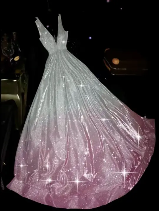 Gradient pink sequined halter-neck fitted long ball gown R6414