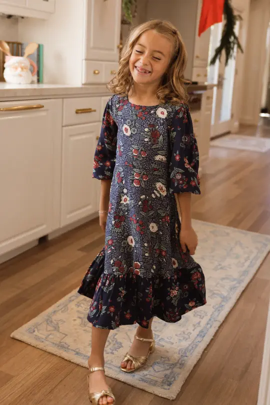Mini Soleil Dress in Navy Etched Bloom