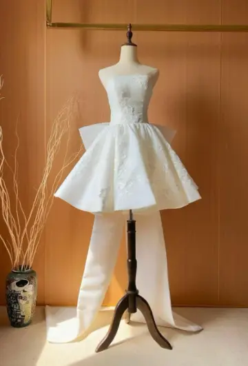 Elegant Ivory Embroidery A-Line Strapless Large Bow Back Accessory Corset Mini Prom Dress Homecoming Dress RS438