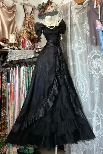 Black fitted A-line long ball gown, elegant style R8648