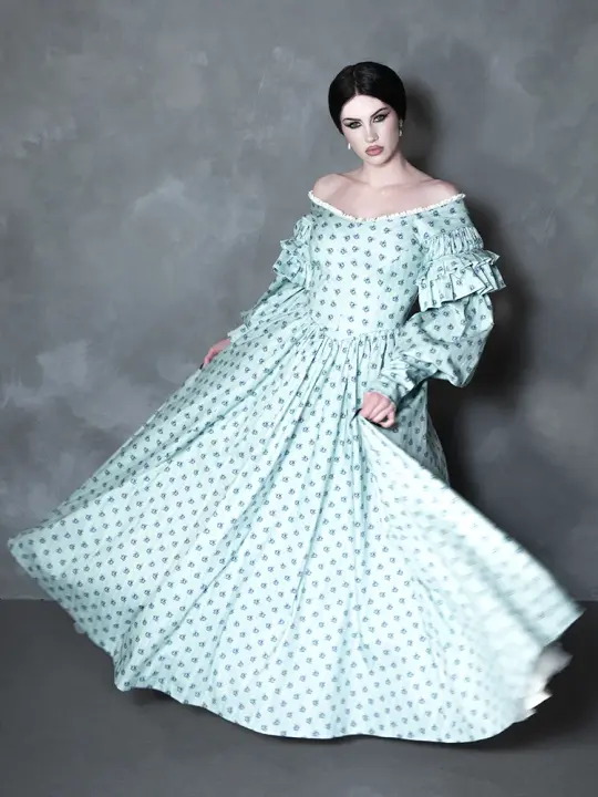 NOSFERATU Ellen FULL LENGTH Victorian Gown in Blue Floral Print
