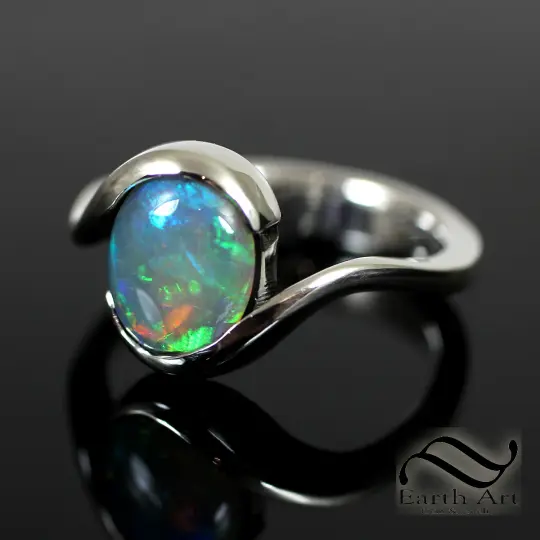 Natural Australian Opal Bypass Ring in Sterling Silver