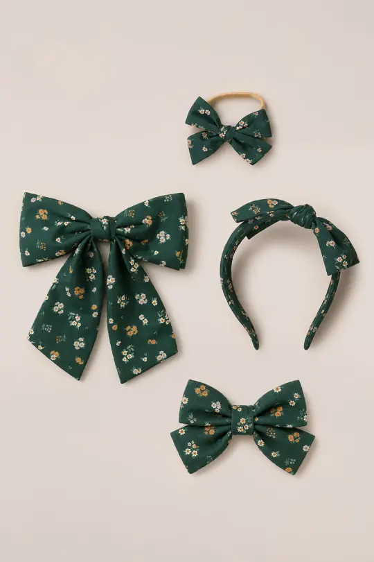 Hair Bows in Evergreen Lovelorn Ditsy