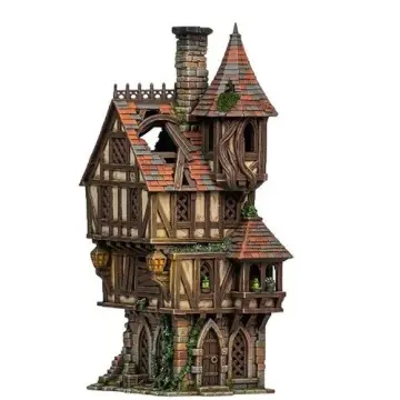 Ravenloft Manor 28mm 3D printed medieval fantasy town terrain, painted example, front view