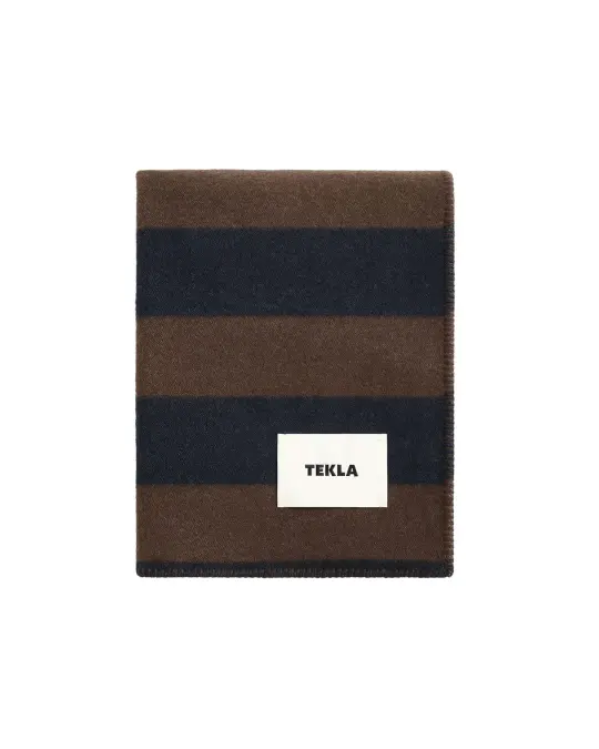 Tekla Lambswool Blanket Walnut & Dust Blue Stripes