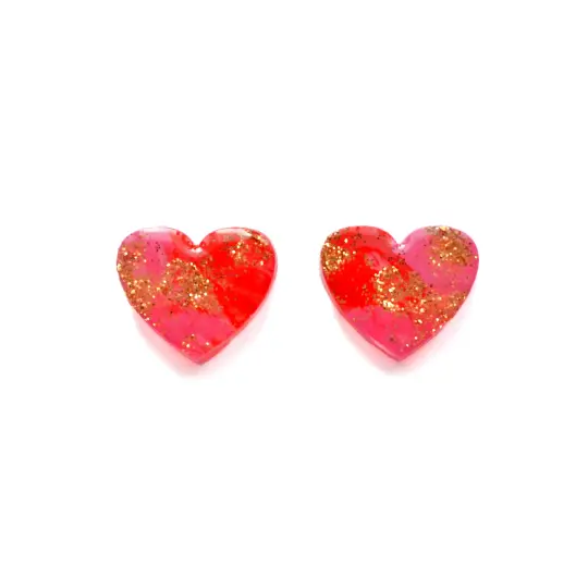 Pink and Red Heart Resin Stud Earrings
