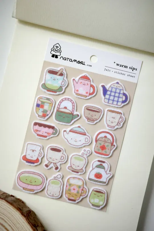 Warm sips - felt sticker sheet