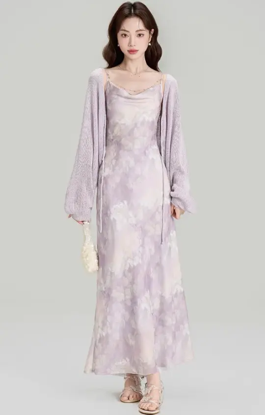 New summer French holiday style swing collar suspender dress plus cardigan shawl complete set R2404
