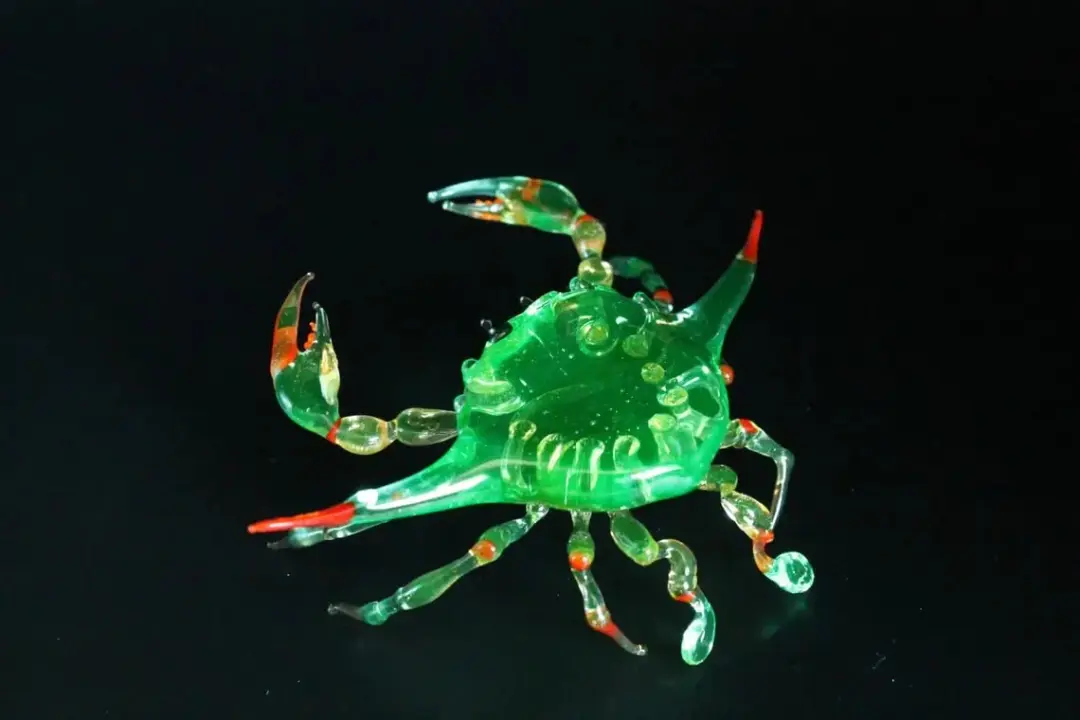 Uranium Glass Crab Figurine Maryland Blue Crab Miniature UV Reactive Glass Ocean Animal Coastal Decor Handmade