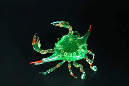 Uranium Glass Crab Figurine Maryland Blue Crab Miniature UV Reactive Glass Ocean Animal Coastal Decor Handmade