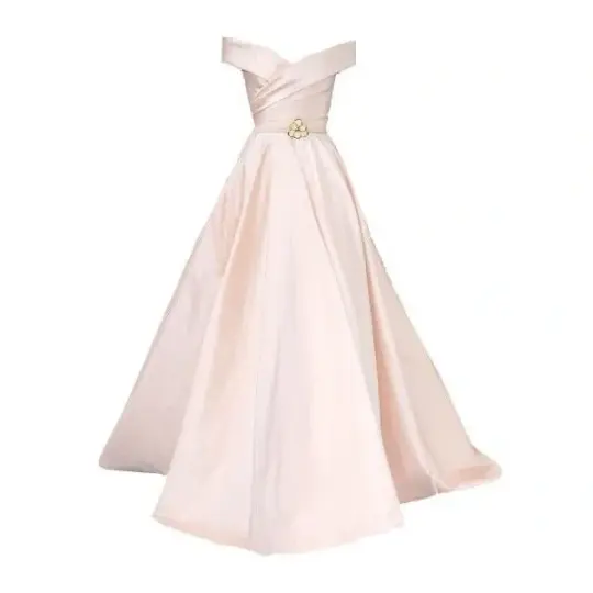Light pink off-shoulder fitted waist long ball gown/bridal dress R8567