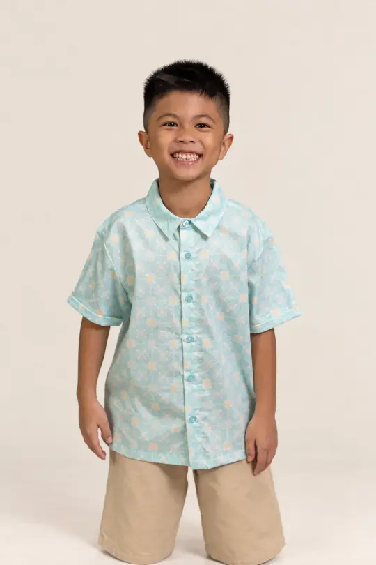 Little Man Shirt - Teal Plaid Tiles