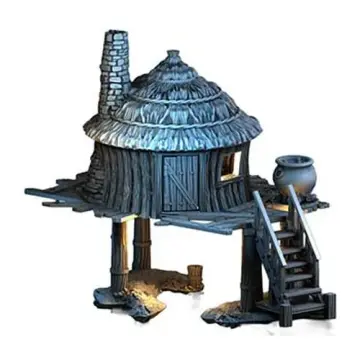 Marsh Witch's Hut 28mm 3D printed medieval fantasy town terrain, 3D render, front view