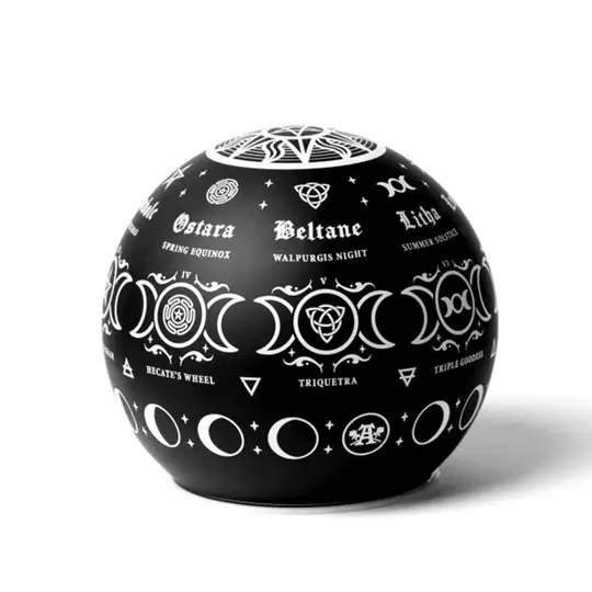 Pagan Calendar Spinning LED Globe Lamp in Etched Glass