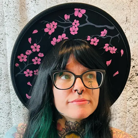 Cherry Blossoms Vegan Felt XL Wide Brim Hat
