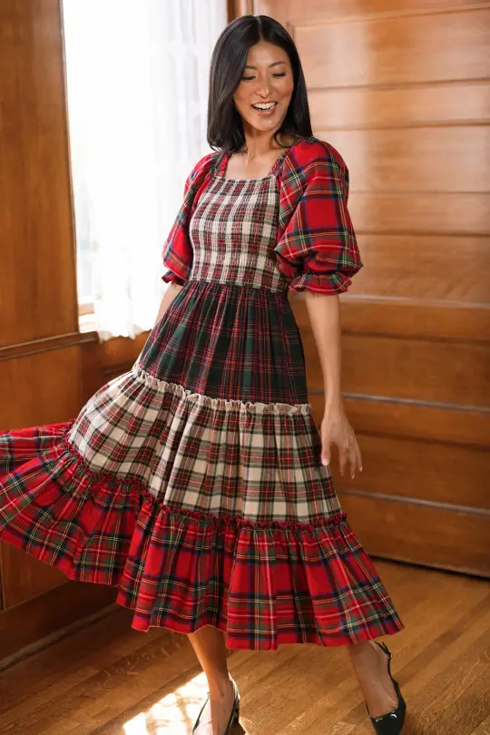 Madeline Dress in Mixed Plaid
