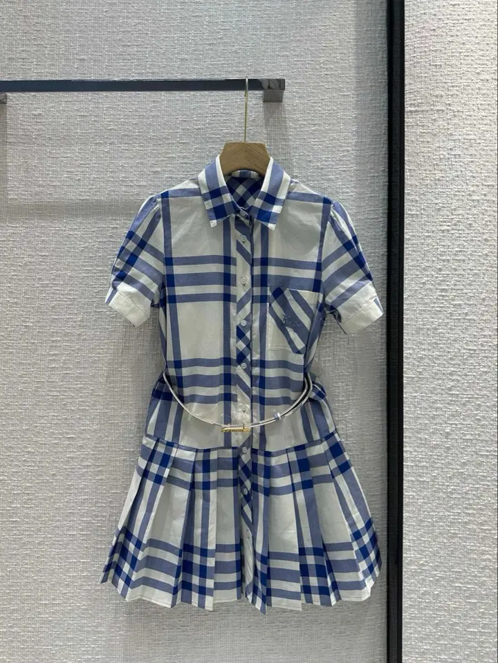 Blue and white shirt skirt slim youthful vitality pleated skirt homecoming dress R4013