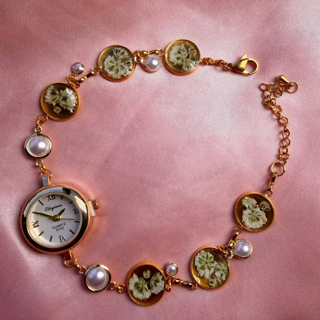 Whimsy - Gold Real Flower Watch Bracelet