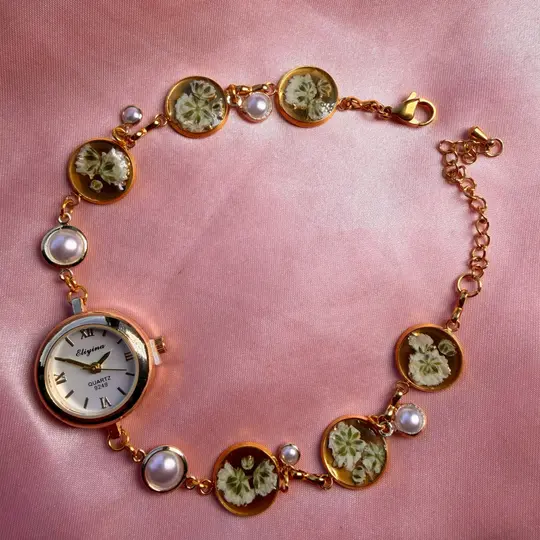 Whimsy - Gold Real Flower Watch Bracelet