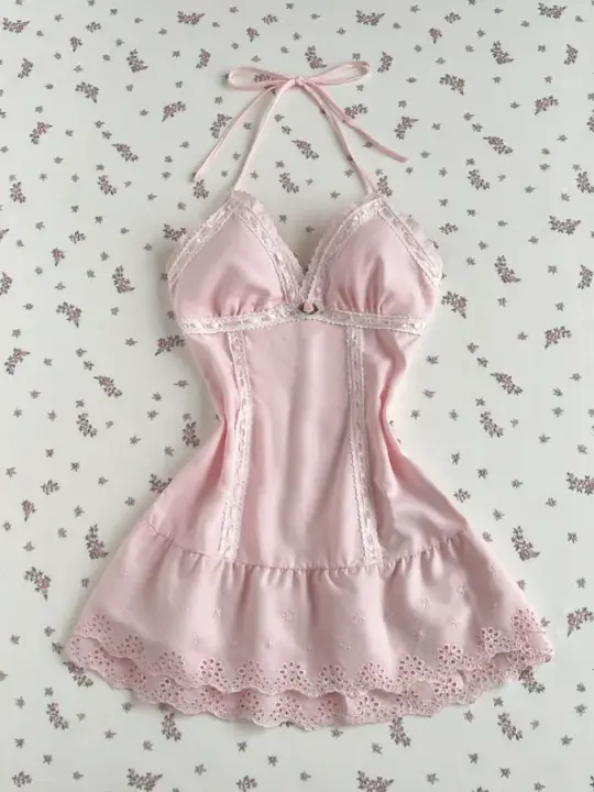 Sweet Pink Homecoming Dress ,A-Line Halter Corset Short Prom Dress Cami Dress RS948
